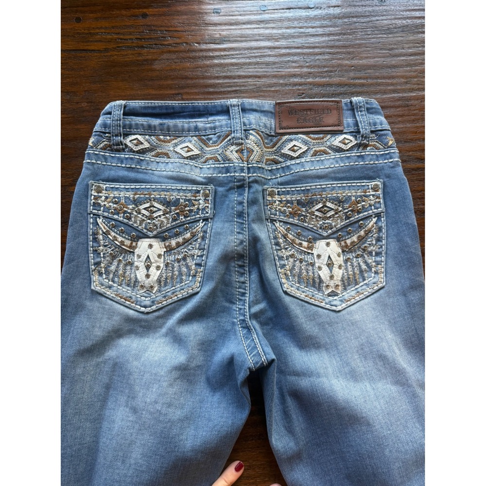 Westfield Eagle Y2K Flare Jeans Size 7 Rhinestone Bull Skull Embellished Western